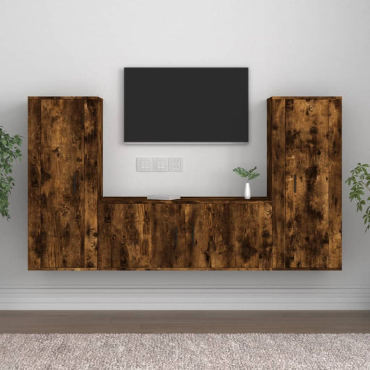 vidaXL 3 Piece TV Cabinet Set Smoked Oak Engineered Wood