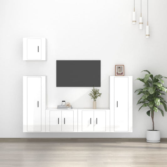 vidaXL 5 Piece TV Cabinet Set High Gloss White Engineered Wood