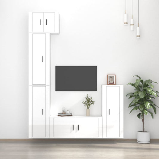 vidaXL 5 Piece TV Cabinet Set High Gloss White Engineered Wood