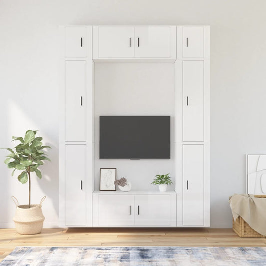 vidaXL 8 Piece TV Cabinet Set High Gloss White Engineered Wood