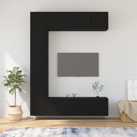 vidaXL 7 Piece TV Cabinet Set Black Engineered Wood