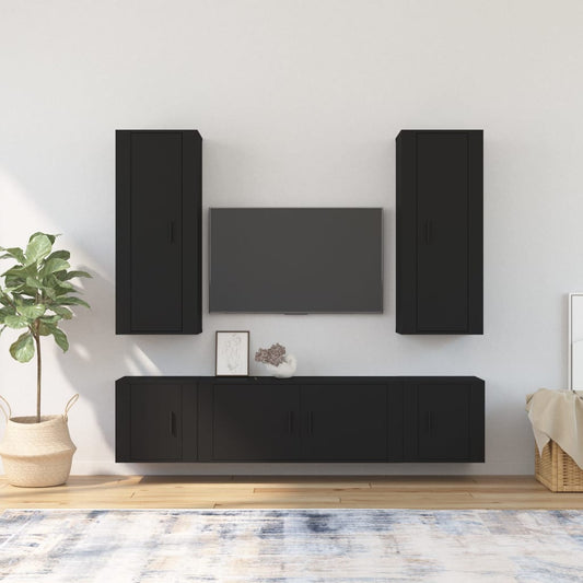 vidaXL 5 Piece TV Cabinet Set Black Engineered Wood