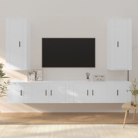 vidaXL 6 Piece TV Cabinet Set White Engineered Wood
