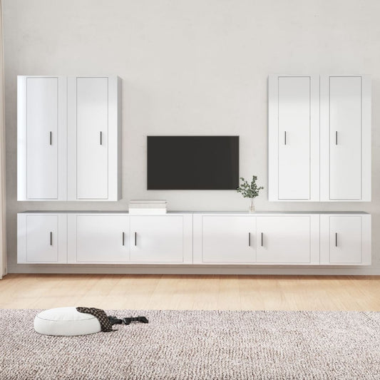 vidaXL 8 Piece TV Cabinet Set High Gloss White Engineered Wood