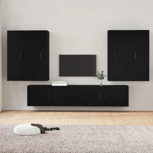 vidaXL 6 Piece TV Cabinet Set Black Engineered Wood