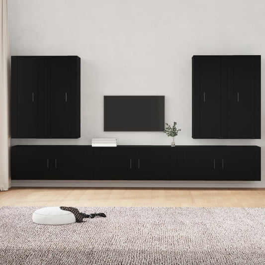 vidaXL 7 Piece TV Cabinet Set Black Engineered Wood