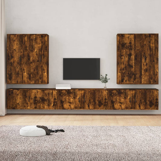 vidaXL 7 Piece TV Cabinet Set Smoked Oak Engineered Wood