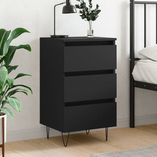 vidaXL Bedside Cabinet Black 40x35x69 cm Engineered Wood
