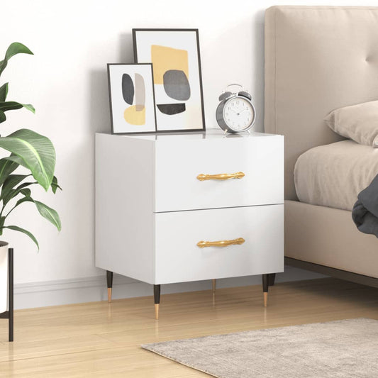 vidaXL Bedside Cabinet High Gloss White 40x35x47.5 cm Engineered Wood
