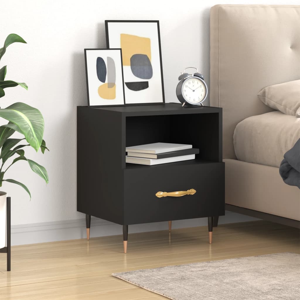 vidaXL Bedside Cabinet Black 40x35x47.5 cm Engineered Wood
