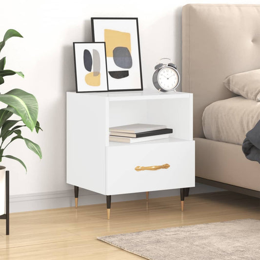 vidaXL Bedside Cabinet High Gloss White 40x35x47.5 cm Engineered Wood