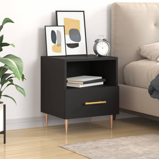 vidaXL Bedside Cabinet Black 40x35x47.5 cm Engineered Wood