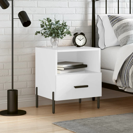vidaXL Bedside Cabinet High Gloss White 40x35x47.5 cm Engineered Wood