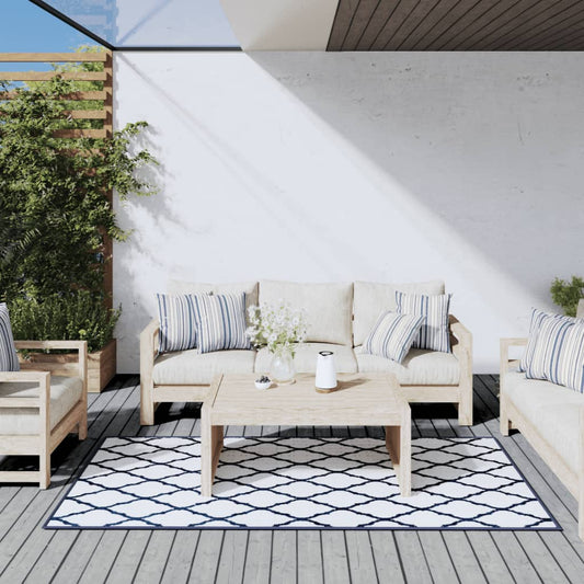 vidaXL Outdoor Rug Navy and White 100x200 cm Reversible Design