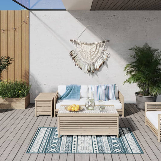 vidaXL Outdoor Rug Aqua and White 80x150 cm Reversible Design