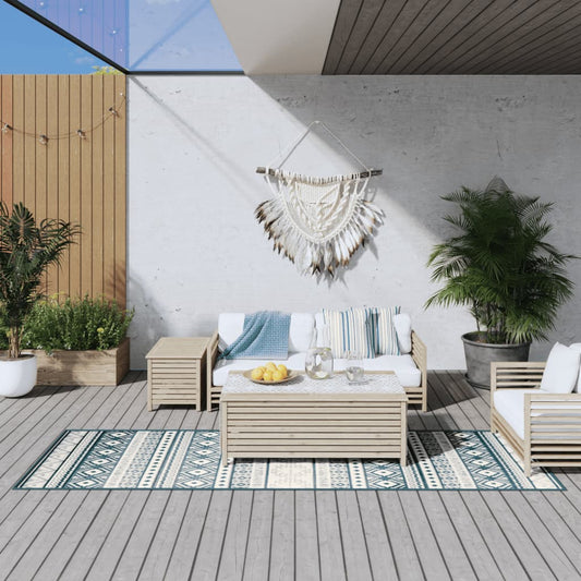 vidaXL Outdoor Rug Aqua and White 80x250 cm Reversible Design