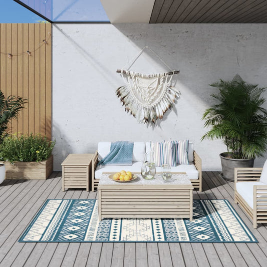 vidaXL Outdoor Rug Aqua and White 100x200 cm Reversible Design