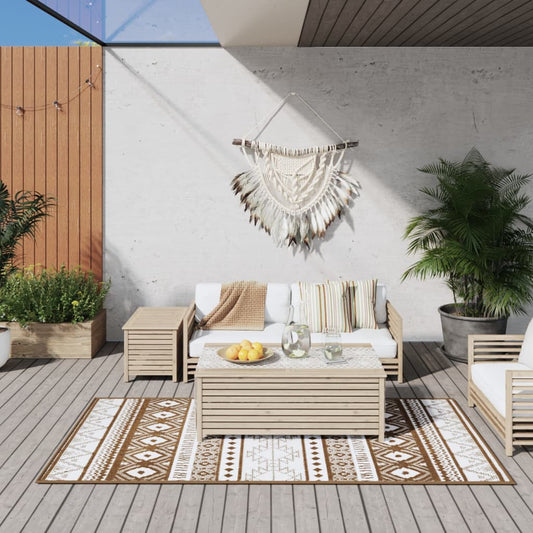 vidaXL Outdoor Rug Brown and White 100x200 cm Reversible Design