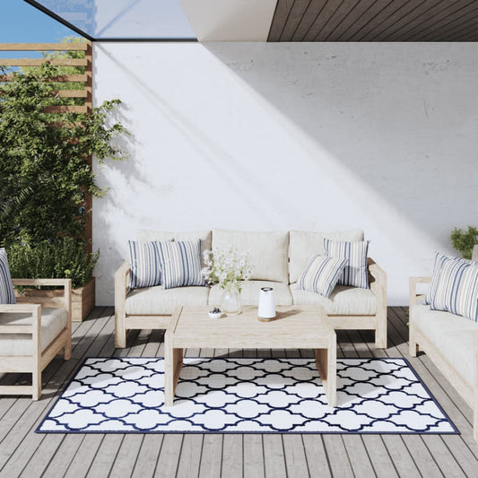 vidaXL Outdoor Rug Navy and White 100x200 cm Reversible Design