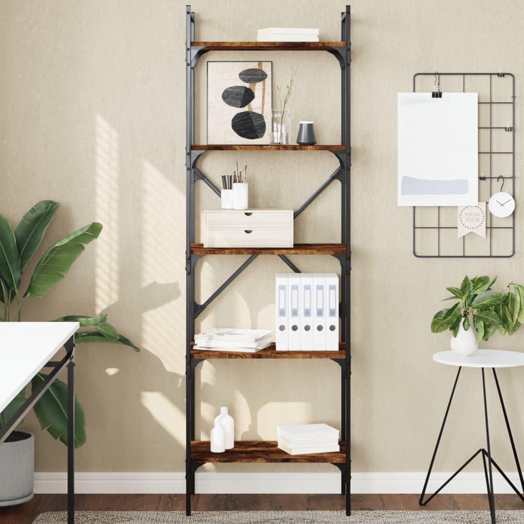 vidaXL Bookcase 5-Tier Smoked Oak 56x31.5x174 cm Engineered Wood