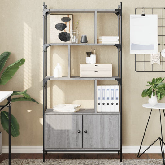 vidaXL Bookcase with Doors Grey Sonoma 76.5x30x154.5 cm Engineered Wood
