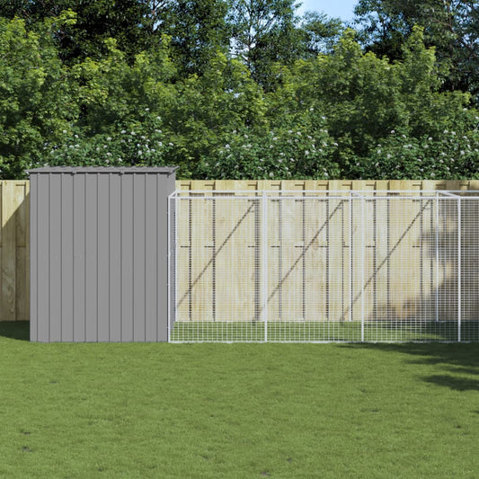 vidaXL Dog House with Run Light Grey 214x1273x181 cm Galvanised Steel