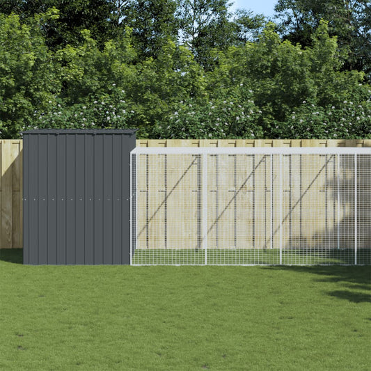 vidaXL Dog House with Run Anthracite 214x1273x181 cm Galvanised Steel