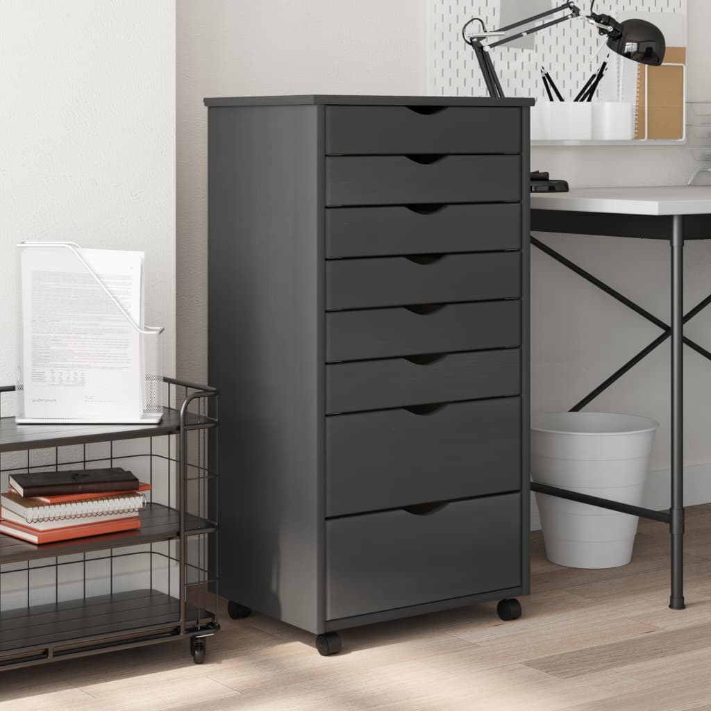 vidaXL Rolling Cabinet with Drawers MOSS Grey Solid Wood Pine