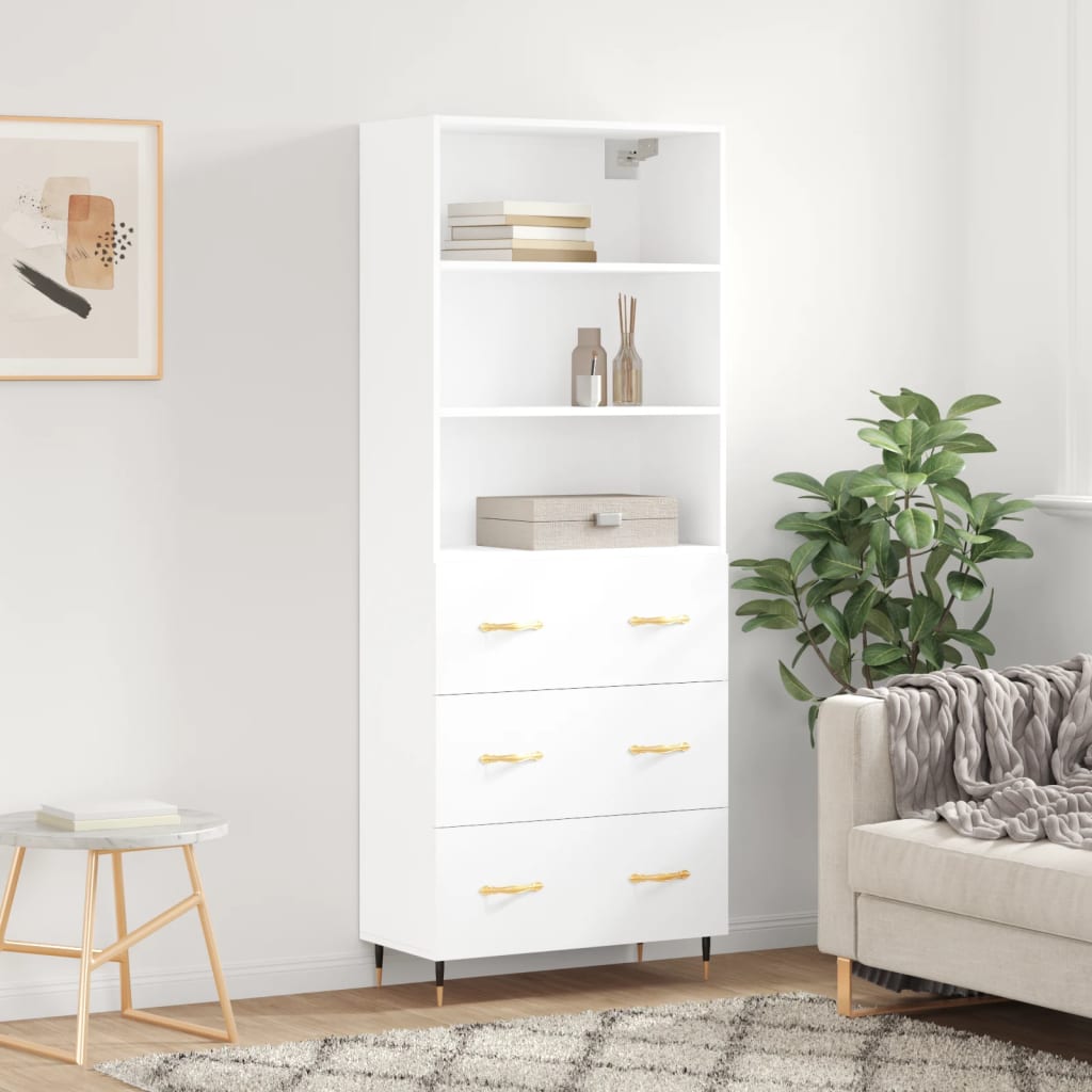 vidaXL Highboard High Gloss White 69.5x34x180 cm Engineered Wood