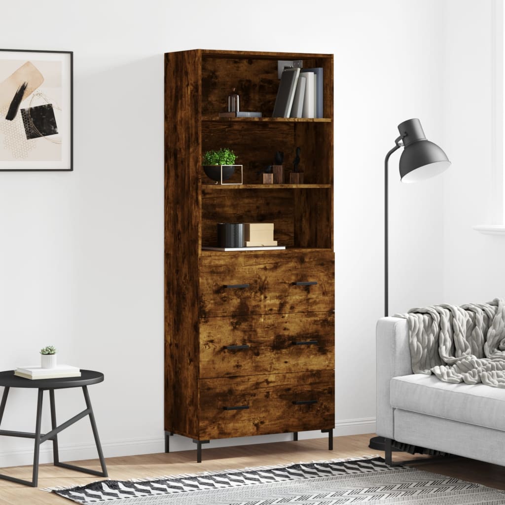 vidaXL Highboard Smoked Oak 69.5x34x180 cm Engineered Wood