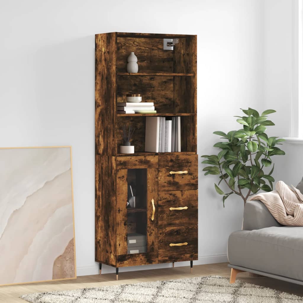 vidaXL Highboard Smoked Oak 69.5x34x180 cm Engineered Wood