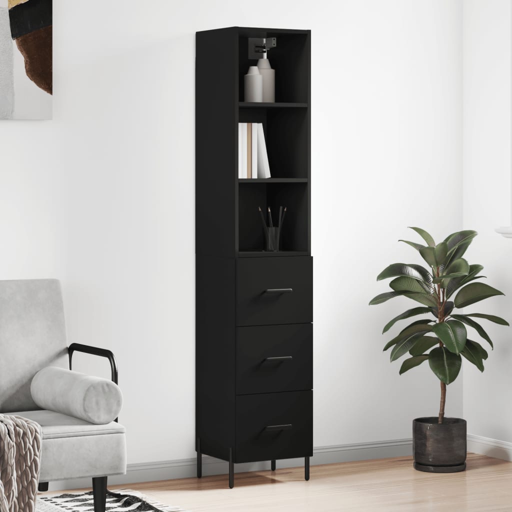 vidaXL Highboard Black 34.5x34x180 cm Engineered Wood