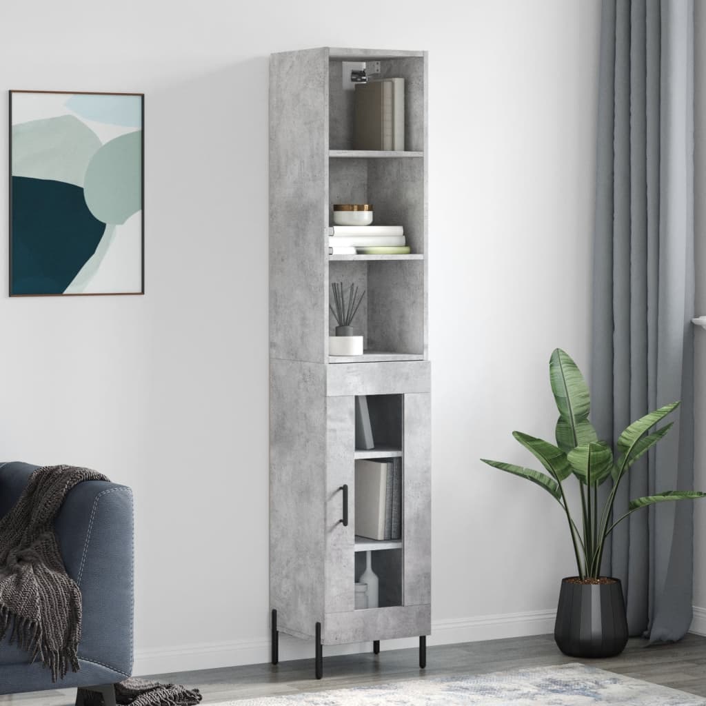 vidaXL Highboard Concrete Grey 34.5x34x180 cm Engineered Wood