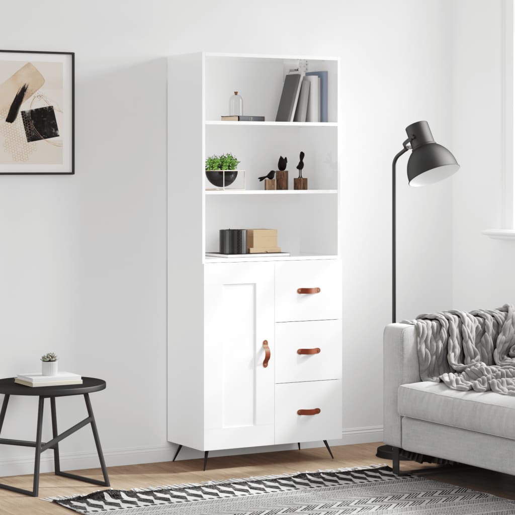 vidaXL Highboard High Gloss White 69.5x34x180 cm Engineered Wood