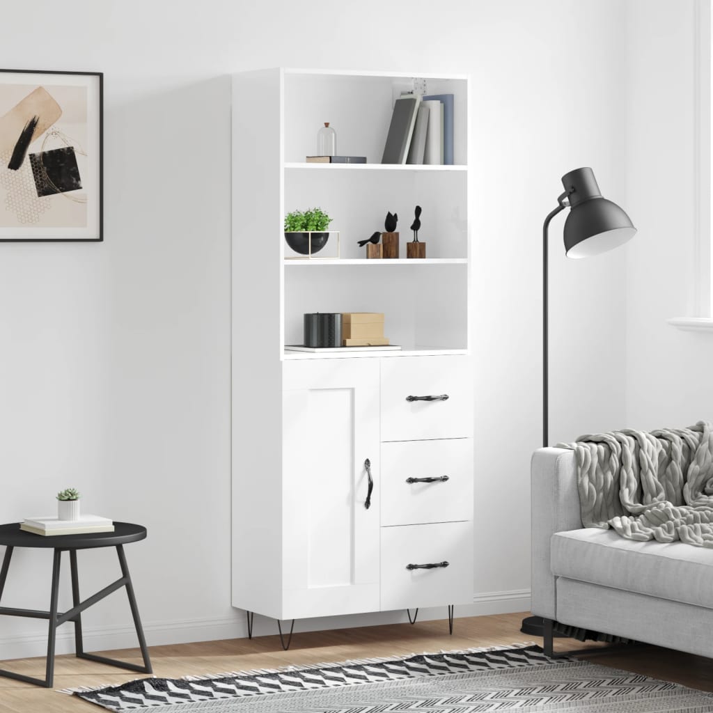 vidaXL Highboard High Gloss White 69.5x34x180 cm Engineered Wood