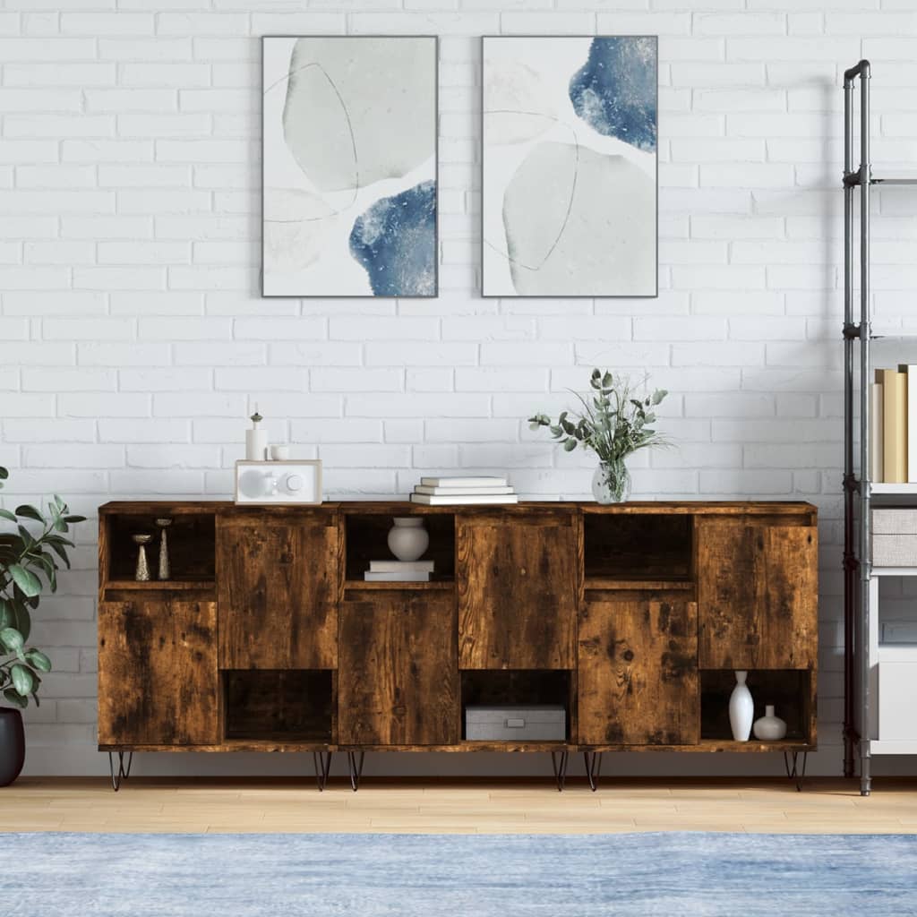 vidaXL Sideboards 3 pcs Smoked Oak Engineered Wood