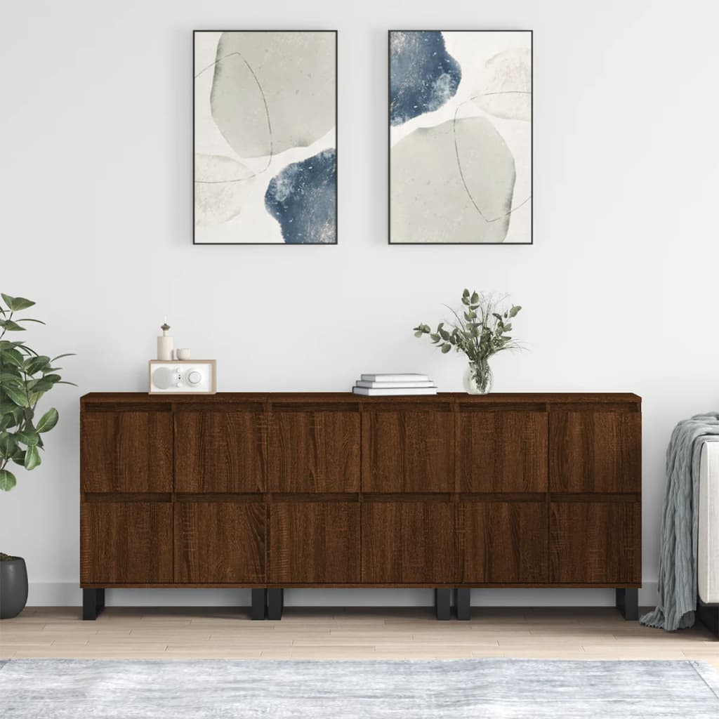 vidaXL Sideboards 3 pcs Brown Oak Engineered Wood