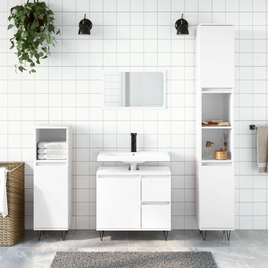 vidaXL 3 Piece Bathroom Furniture Set High Gloss White Engineered Wood