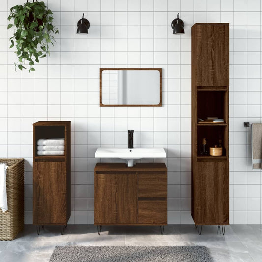 vidaXL 3 Piece Bathroom Furniture Set Brown Oak Engineered Wood