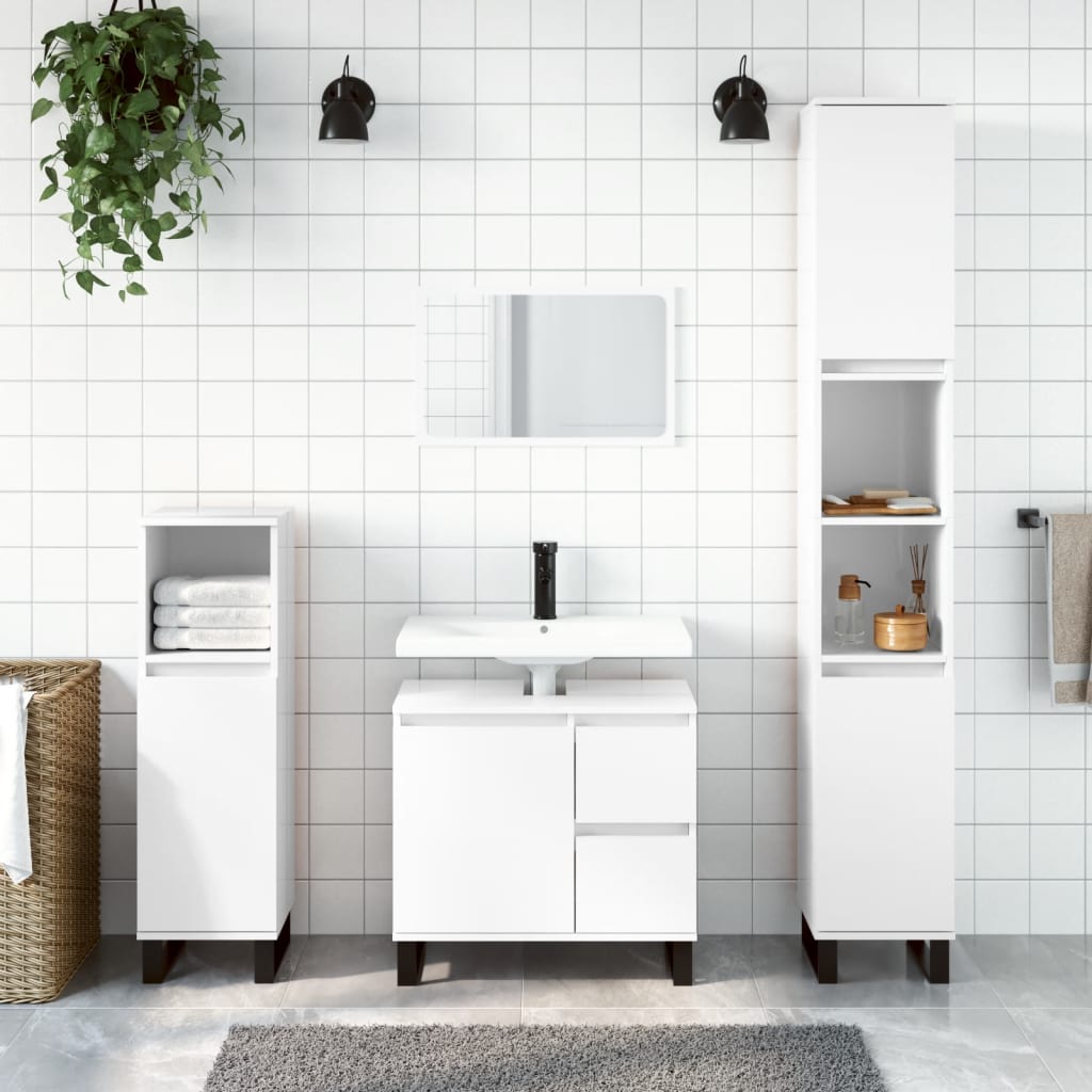 vidaXL 3 Piece Bathroom Furniture Set High Gloss White Engineered Wood