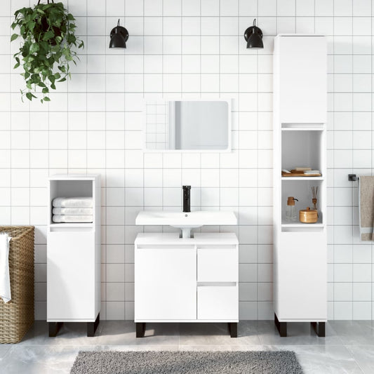 vidaXL 3 Piece Bathroom Furniture Set High Gloss White Engineered Wood