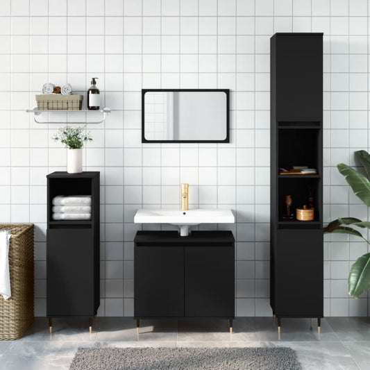 vidaXL 3 Piece Bathroom Furniture Set Black Engineered Wood