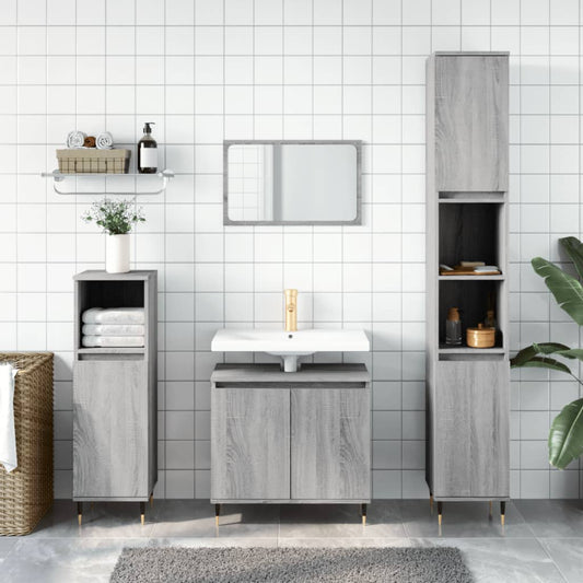 vidaXL 3 Piece Bathroom Furniture Set Grey Sonoma Engineered Wood
