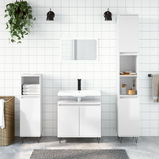 vidaXL 3 Piece Bathroom Furniture Set High Gloss White Engineered Wood
