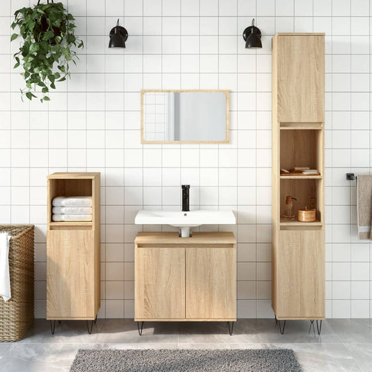 vidaXL 3 Piece Bathroom Furniture Set Sonoma Oak Engineered Wood