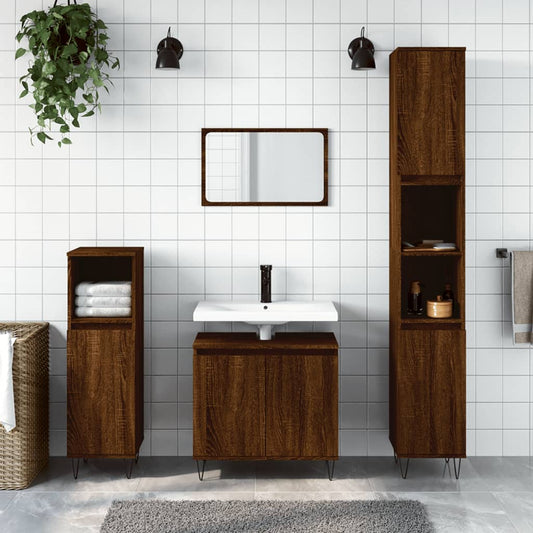 vidaXL 3 Piece Bathroom Furniture Set Brown Oak Engineered Wood