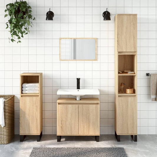 vidaXL 3 Piece Bathroom Furniture Set Sonoma Oak Engineered Wood