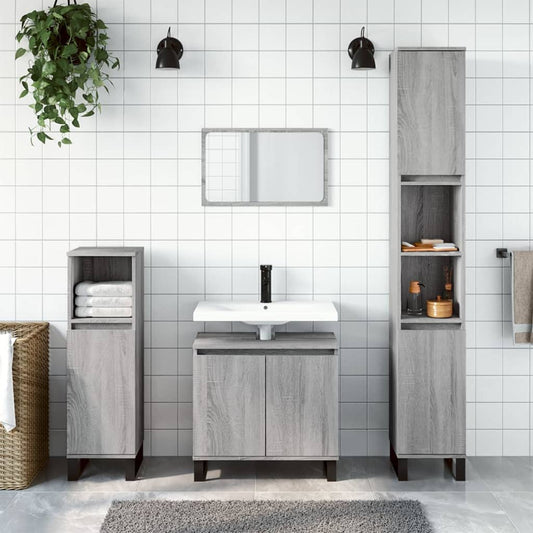 vidaXL 3 Piece Bathroom Furniture Set Grey Sonoma Engineered Wood