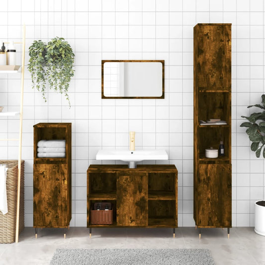 vidaXL 3 Piece Bathroom Furniture Set Smoked Oak Engineered Wood