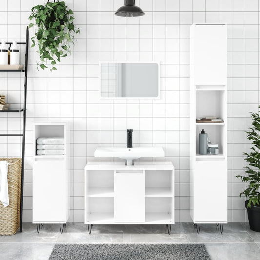 vidaXL 3 Piece Bathroom Furniture Set High Gloss White Engineered Wood